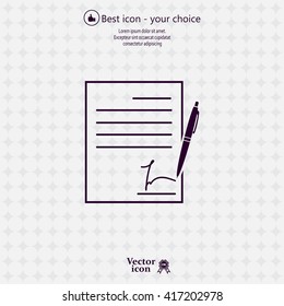 Business contract with signature. Flat vector icon