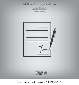 Business contract with signature. Flat vector icon