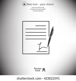 Business contract with signature. Flat vector icon