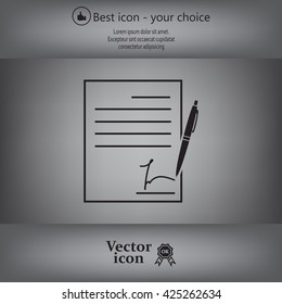 Business contract with signature. Flat vector icon