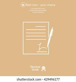 Business contract with signature. Flat vector icon