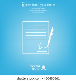 Business contract with signature. Flat vector icon