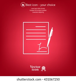 Business contract with signature. Flat vector icon