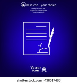 Business contract with signature. Flat vector icon