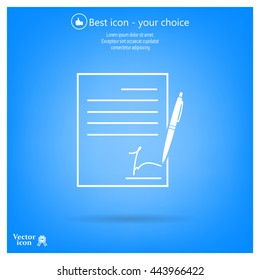 Business contract with signature. Flat vector icon