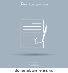 Business contract with signature. Flat vector icon