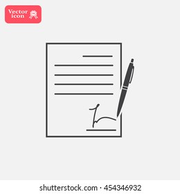 Business contract with signature. Flat vector icon