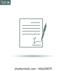 Business contract with signature. Flat vector icon