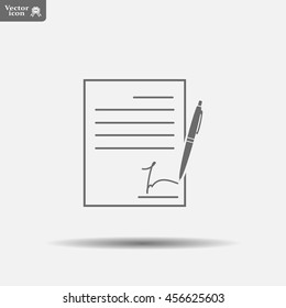 Business contract with signature. Flat vector icon