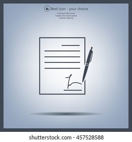 Business contract with signature. Flat vector icon