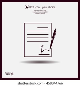 Business contract with signature. Flat vector icon