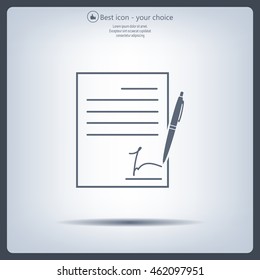 Business contract with signature. Flat vector icon