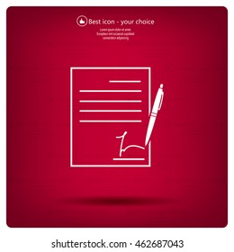 Business contract with signature. Flat vector icon