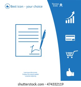 Business contract with signature. Flat vector icon