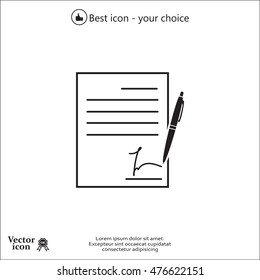 Business contract with signature. Flat vector icon