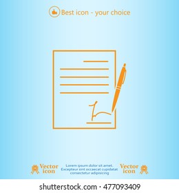 Business contract with signature. Flat vector icon