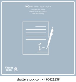 Business contract with signature. Flat vector icon