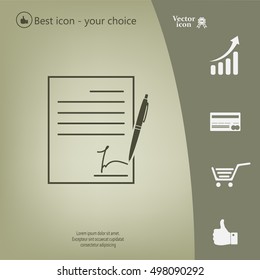 Business contract with signature. Flat vector icon