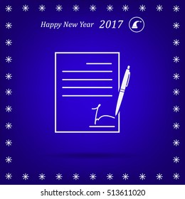 Business contract with signature. Flat vector icon