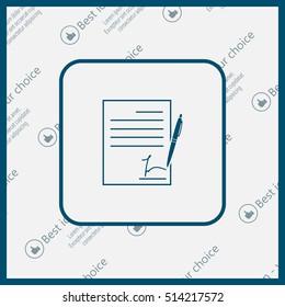 Business contract with signature. Flat vector icon