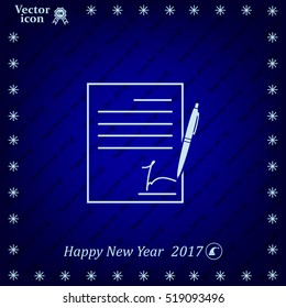 Business contract with signature. Flat vector icon