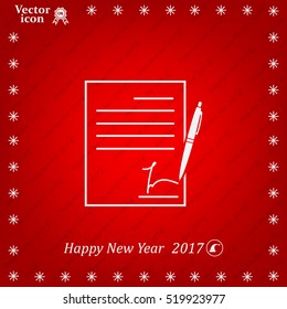Business contract with signature. Flat vector icon