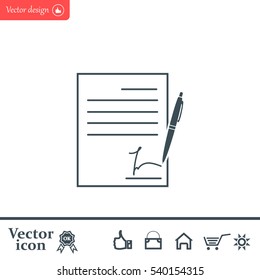 Business contract with signature. Flat vector icon