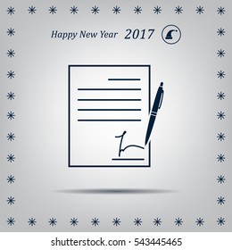 Business contract with signature. Flat vector icon