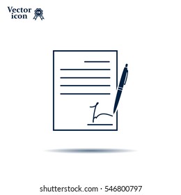 Business contract with signature. Flat vector icon