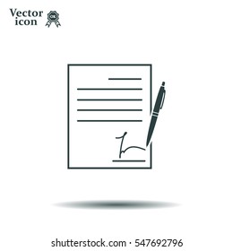 Business contract with signature. Flat vector icon