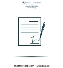 Business contract with signature. Flat vector icon