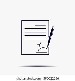 Business contract with signature. Flat vector icon