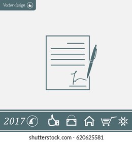 Business contract with signature. Flat vector icon