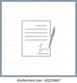 Business contract with signature. Flat vector icon