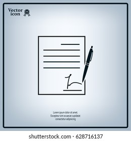 Business contract with signature. Flat vector icon