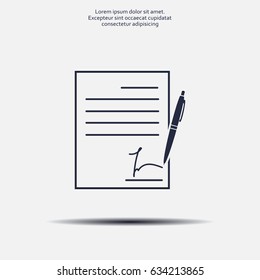 Business contract with signature. Flat vector icon