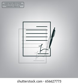 Business contract with signature. Flat vector icon