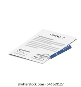 Business contract with signature on black clipboard with pen vector illustration. Contraction icon