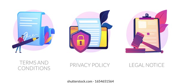 Business Contract Signing. Corporate Document. Agreement Checking. Data Protection. Terms And Conditions, Privacy Policy, Legal Notice Metaphors. Vector Isolated Concept Metaphor Illustrations