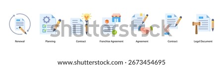 Business Contract web banner featuring Renewal, Planning, Contract, Franchise Agreement, Agreement, Contract, and Legal Document for effective legal and business agreements.