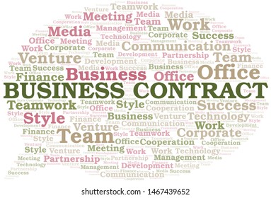 Business Contract word cloud. Collage made with text only.