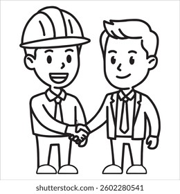 Business and contraction man handshake vector illustration coloring page for kids and adult. 