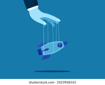 Control comercial La gran mano controla el cohete de los negocios. vector 