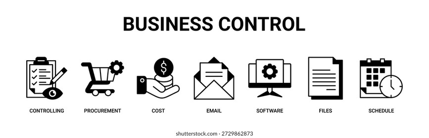 Business Control web banner icon vector illustration concept with icons of controlling, procurement, cost, email, software, files, schedule.