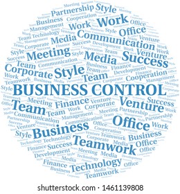 Business Control word cloud. Collage made with text only.