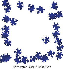 Business conundrum jigsaw puzzle dark blue pieces vector background. Top view of puzzle pieces isolated on white. Problem solving abstract concept. Jigsaw gradient plugins.