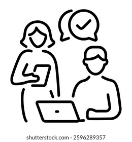 Business conversation between two characters, line style icon 