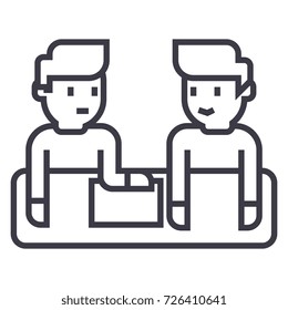 business conversation vector line icon, sign, illustration on background, editable strokes