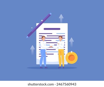 business cooperation agreement. make a deal. become business partners. illustration of business people shaking hands to collaborate. illustration concept design. graphic elements