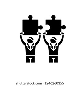 Business cooperation black icon, vector sign on isolated background. Business cooperation concept symbol, illustration 